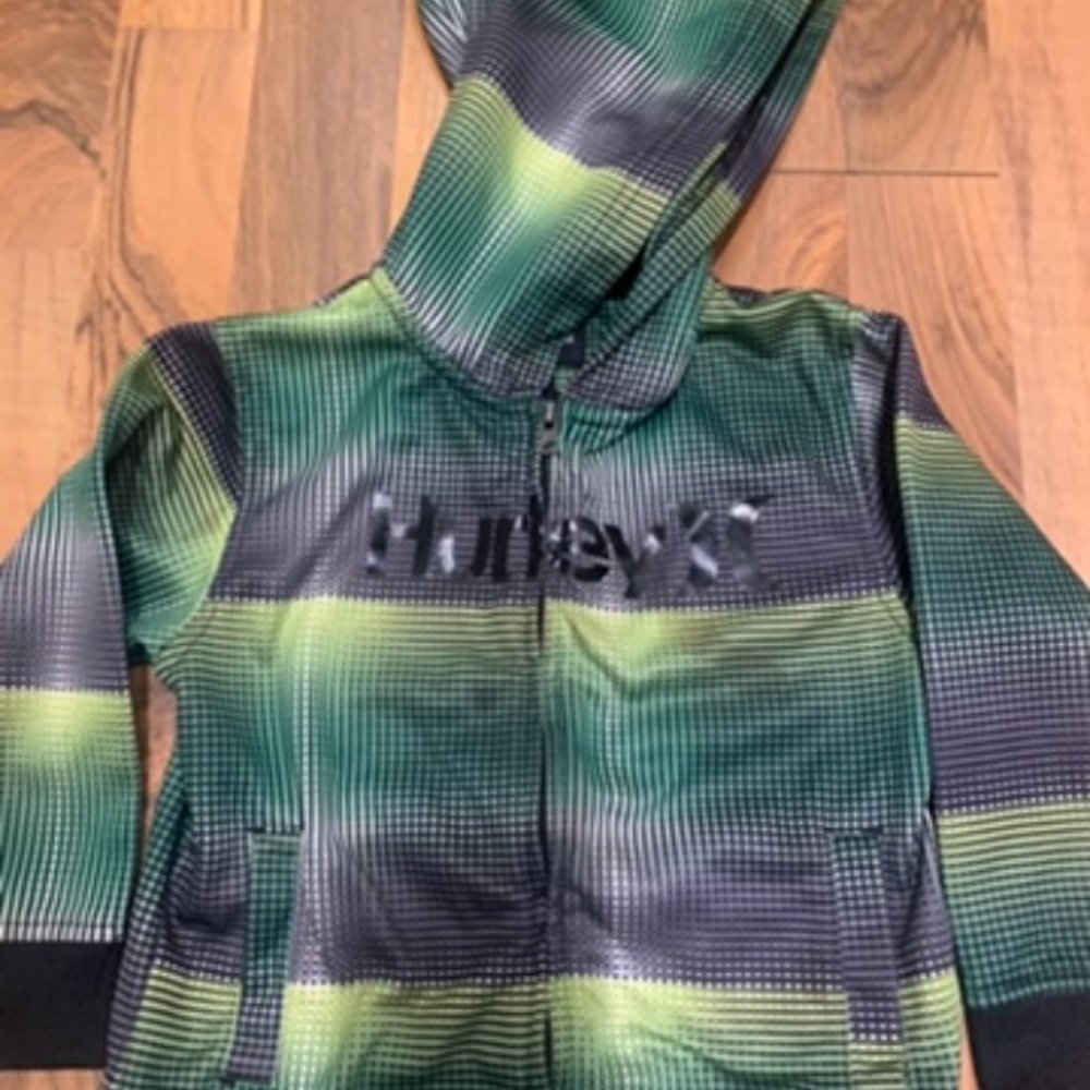 Hurley Hooded Zip Up Jacket Green/Yellow/Black Boys Size 24mth